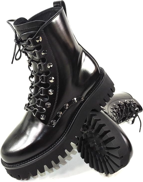 Black Leather Lace-Up Ankle Boots