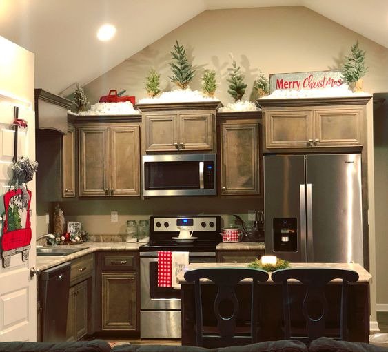 Christmas decorating above kitchen cabinets