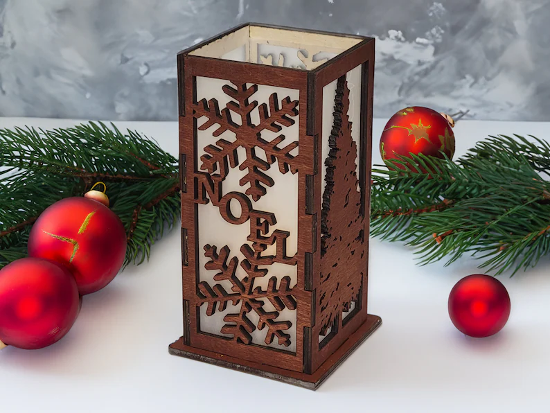 Christmas wood candle lanternvotive for Winter