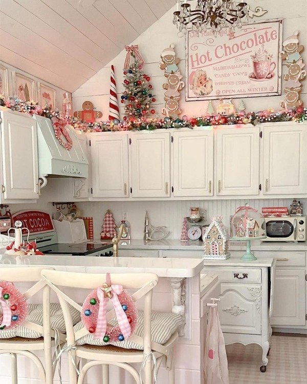 pink christmas kitchen decor