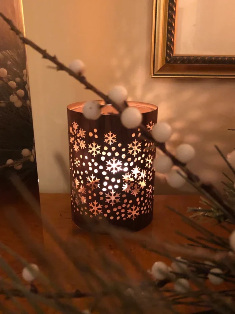 Snowflake Candle Cover or holiday Centerpiece lantern in winter style for cozy nights