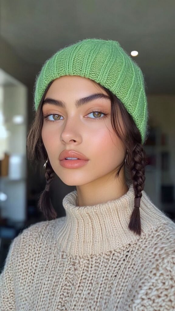 Beanie With Short Double Braids