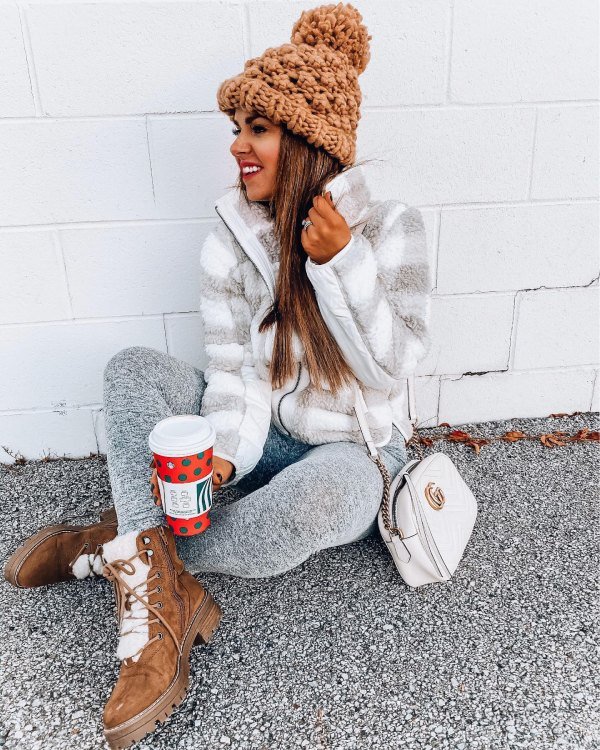 straight long hair with beanie