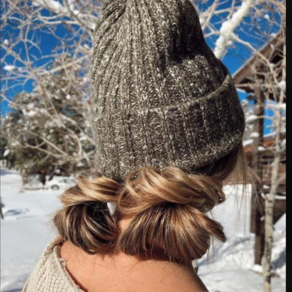 pigtail hairstyle with beanie