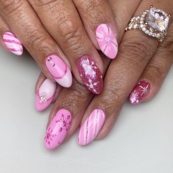 sweet pink candy xmas nails