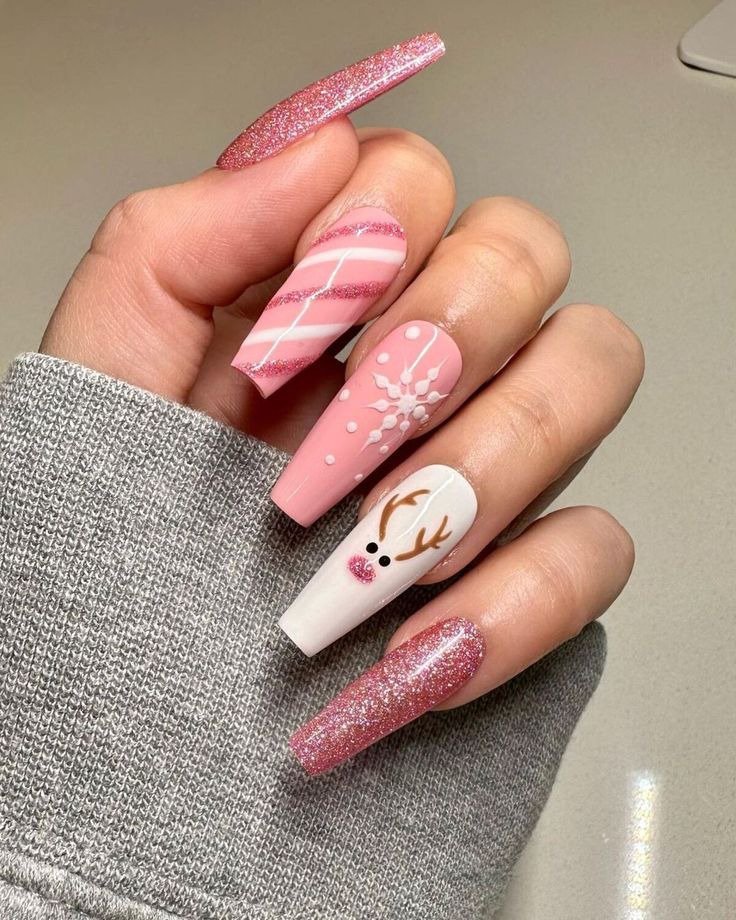 pink Christmas nails