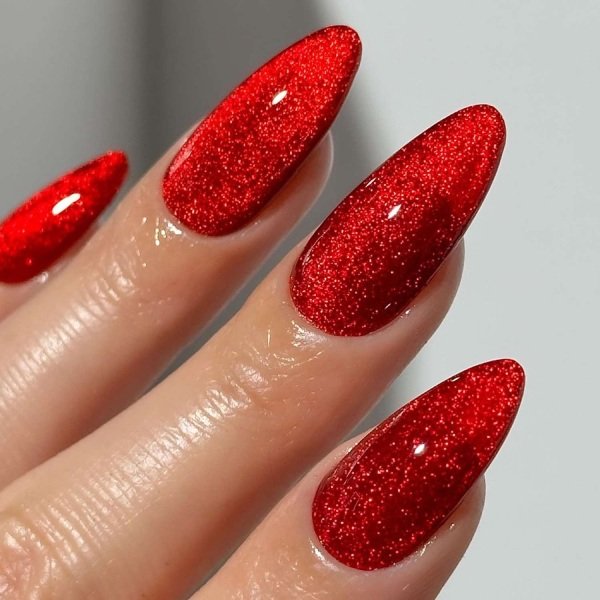 bright red glitter nails