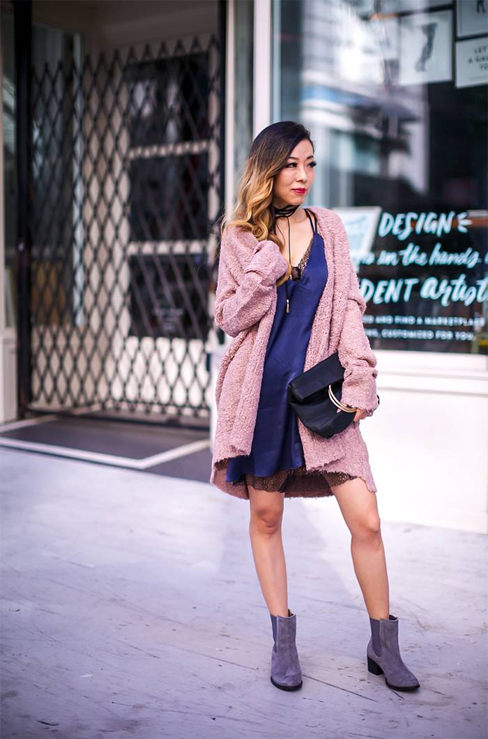 Cardigan + Midi Dress + Chelsea Boots