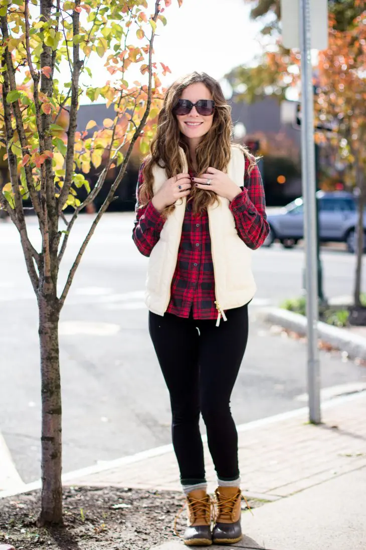 Flannel Shirt + Puffer Vest + Black Pants