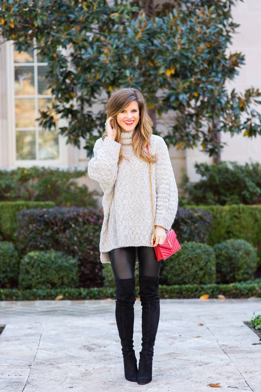 2# Knitted Oversized Sweater with Fleece Leggings and Knee-High Boots