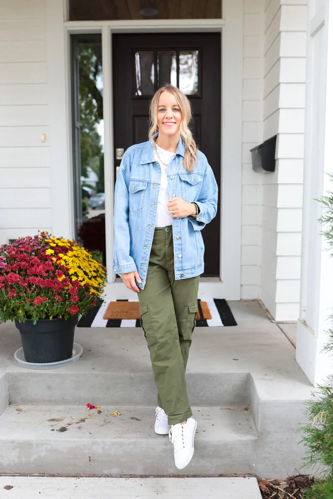 Shacket (Shirt Jacket) + Cargo Pants + Sneakers