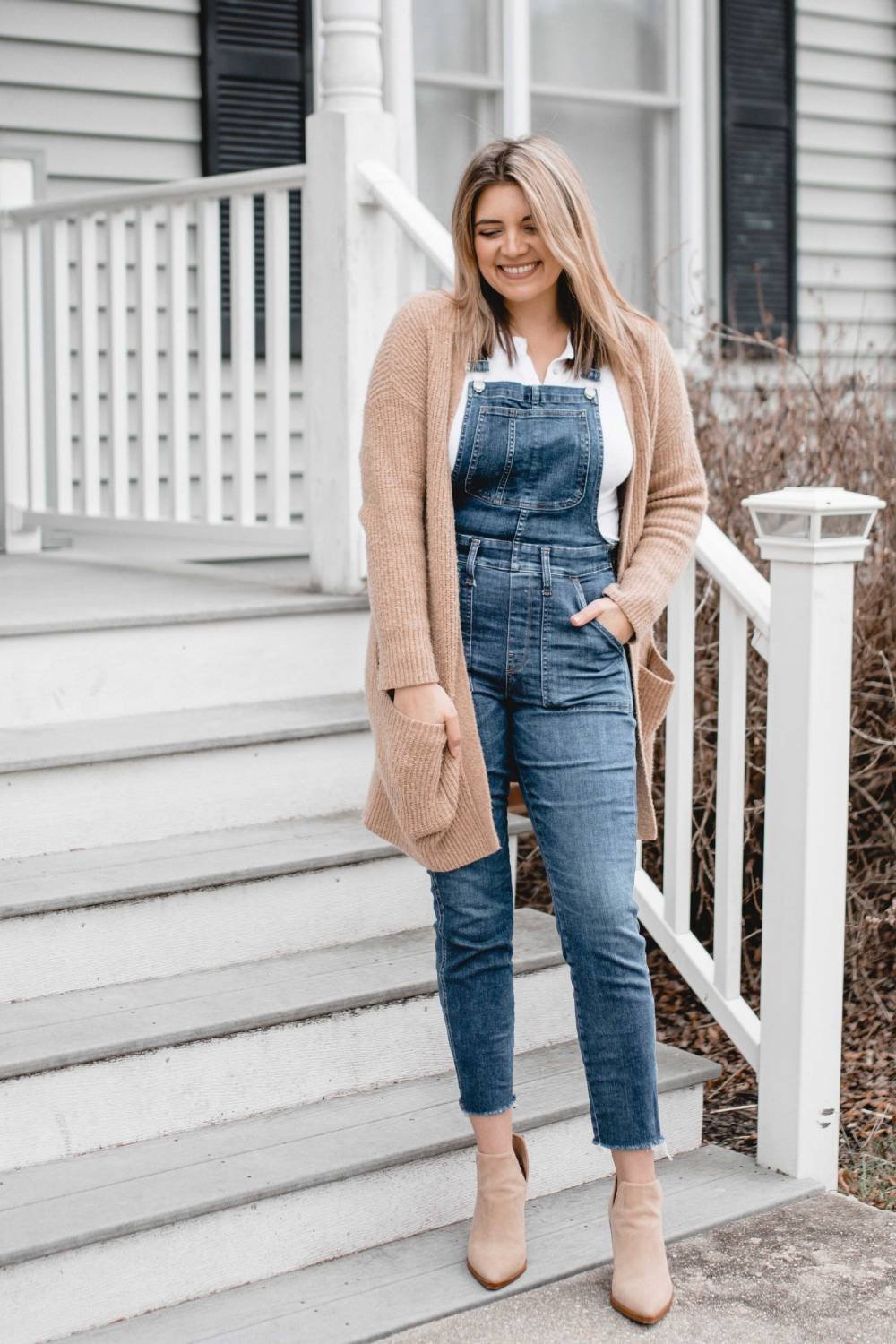 Shearling Jacket + Denim Overalls + Hiking Boots