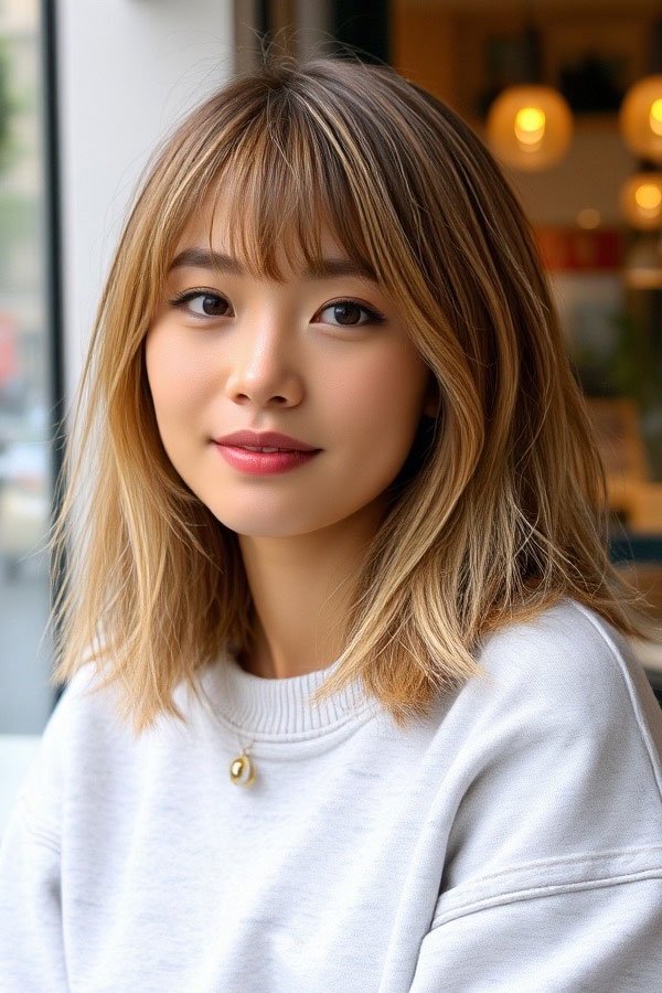 Shoulder-Length Hair with Wispy Bangs Thin Hair Shoulder Length Hairstyles