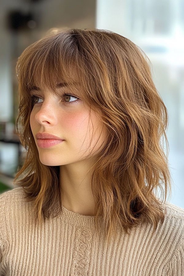 Textured Shoulder-Length Hair with Fringes