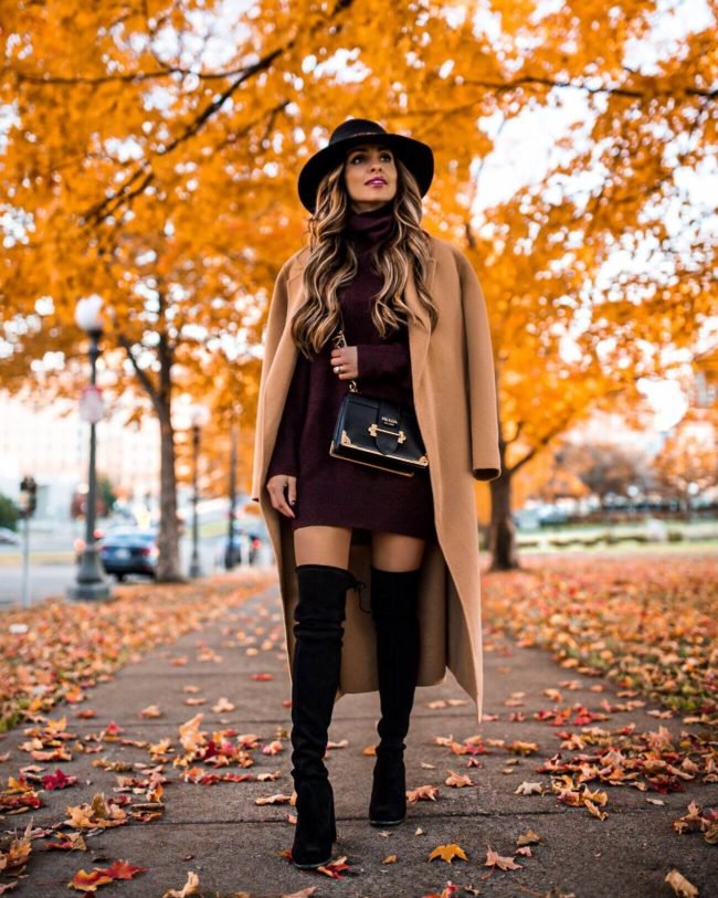 Trench Coat + Knit Dress + Over-the-Knee Boots