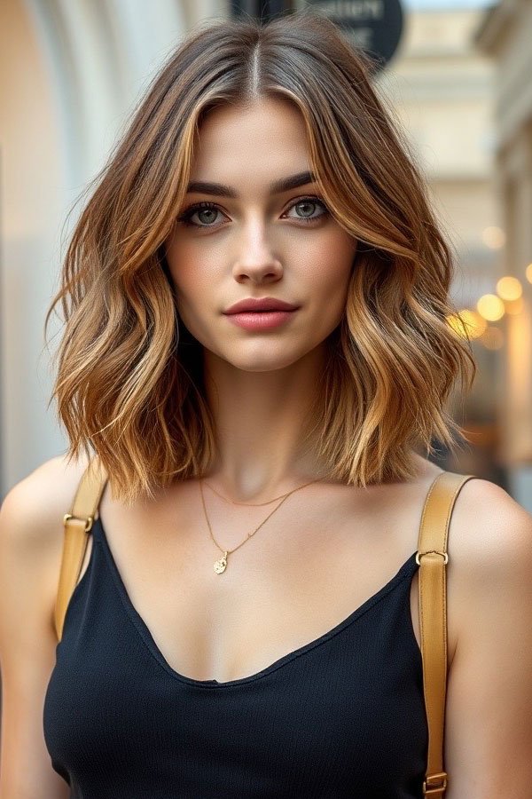 Wavy Lob with Middle Part Thin Hair Shoulder Length Hairstyles