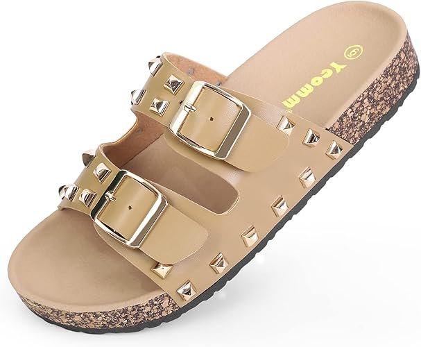 Cork Footbed Slide Sandal with Comfortable Arch Support And Buckle Adjustable Strap