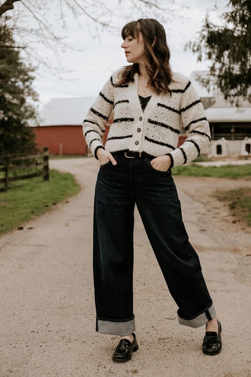 Cropped Cardigan + Floral Top + Wide-Leg Pants