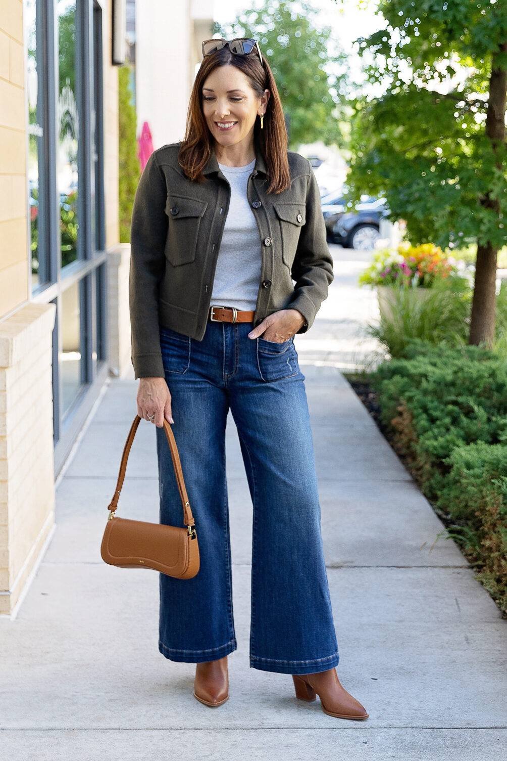 High-Waist Jeans + Wrap Top + Flat Ankle Boots