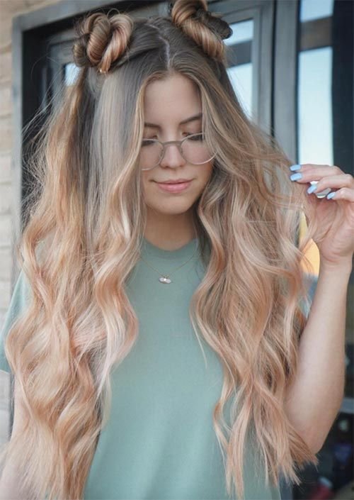 Long, Wavy, Ombre Hair with Soft, Buns