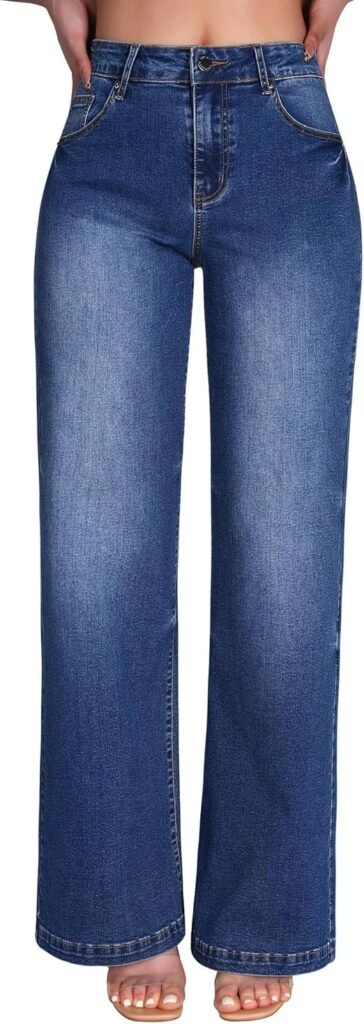 Wide Leg Jeans High Waisted Stretchy Denim Trouser Pants