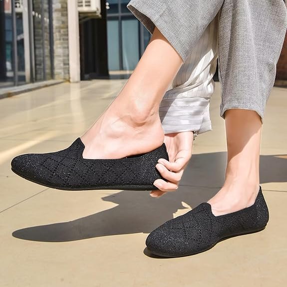 Women’s Ballet Flat Shoes Dress Shoes Knit Round Toe Slip On Ballerina Walking Flats Shoes for Woman Low Wedge Casual