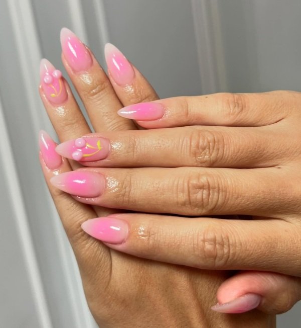 glazed pink cherry nail idea