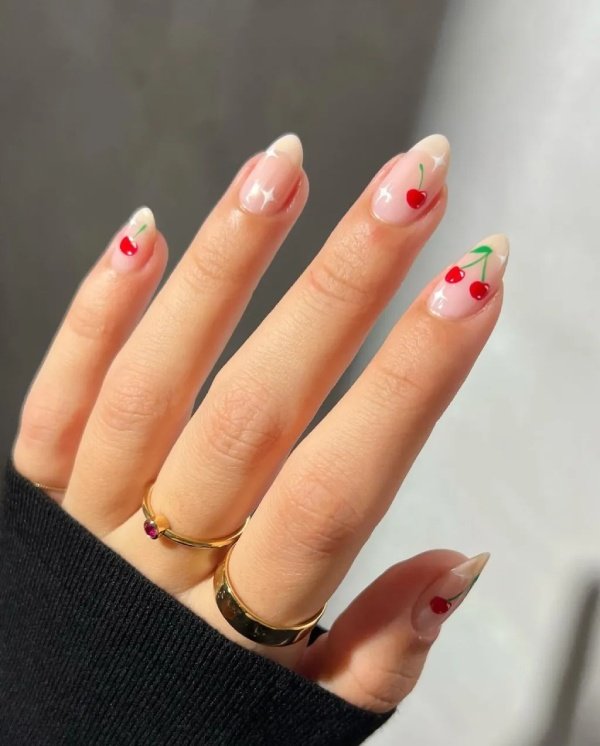 clear cherry nail art deisgn