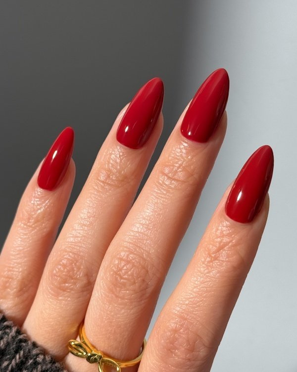 Solid cherry red nails