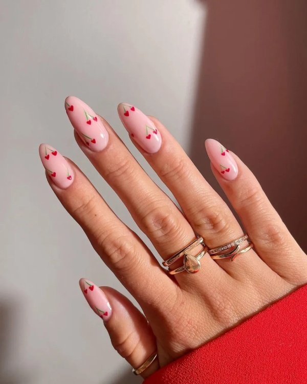 cute almond cherry red nail design