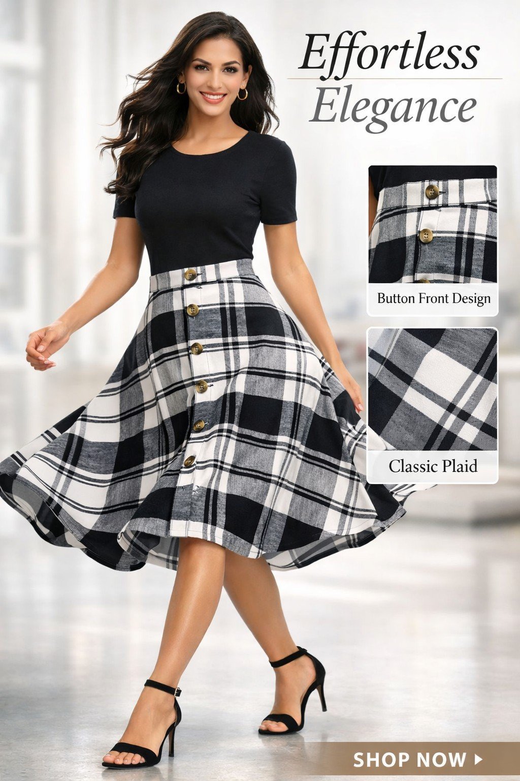 Short-Sleeve Color-block Button Down Sundress