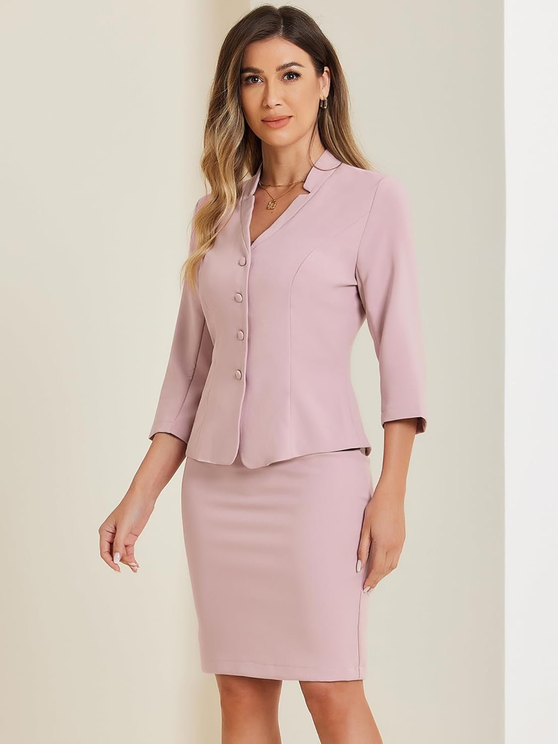 2 Piece Suit Skirt Set for Women's Notched Collar Casual Business Skirt Suit Set and Blazer Pencil Skirts