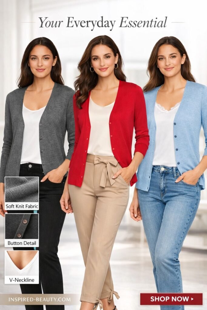 Lightweight Long-Sleeve V-Neck Blouse with Black Jeans Work Outfit for Woman