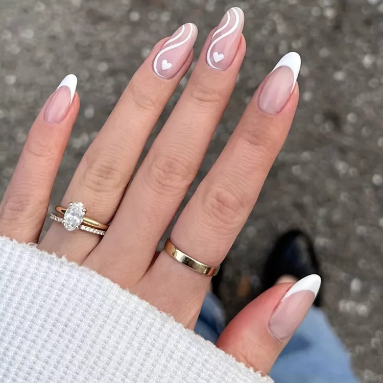 swirl white and silver nails