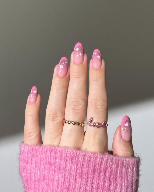 Pink and Shimmer french tip manicure nail art