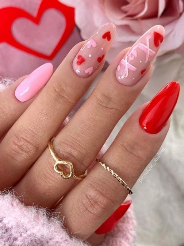 Mismatched Valentine Inspired Manicure