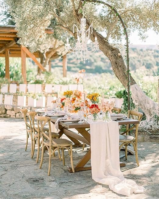 10 Pieces 10Ft Chiffon Table Runners Ivory Sheer Rustic Wedding Table Runner Elegant Bridal Party Decorations