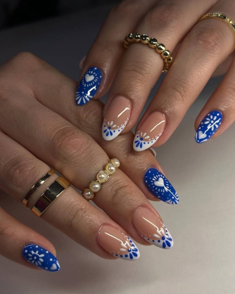 Fun Trendy Short April Nails image Blue and White French Tips