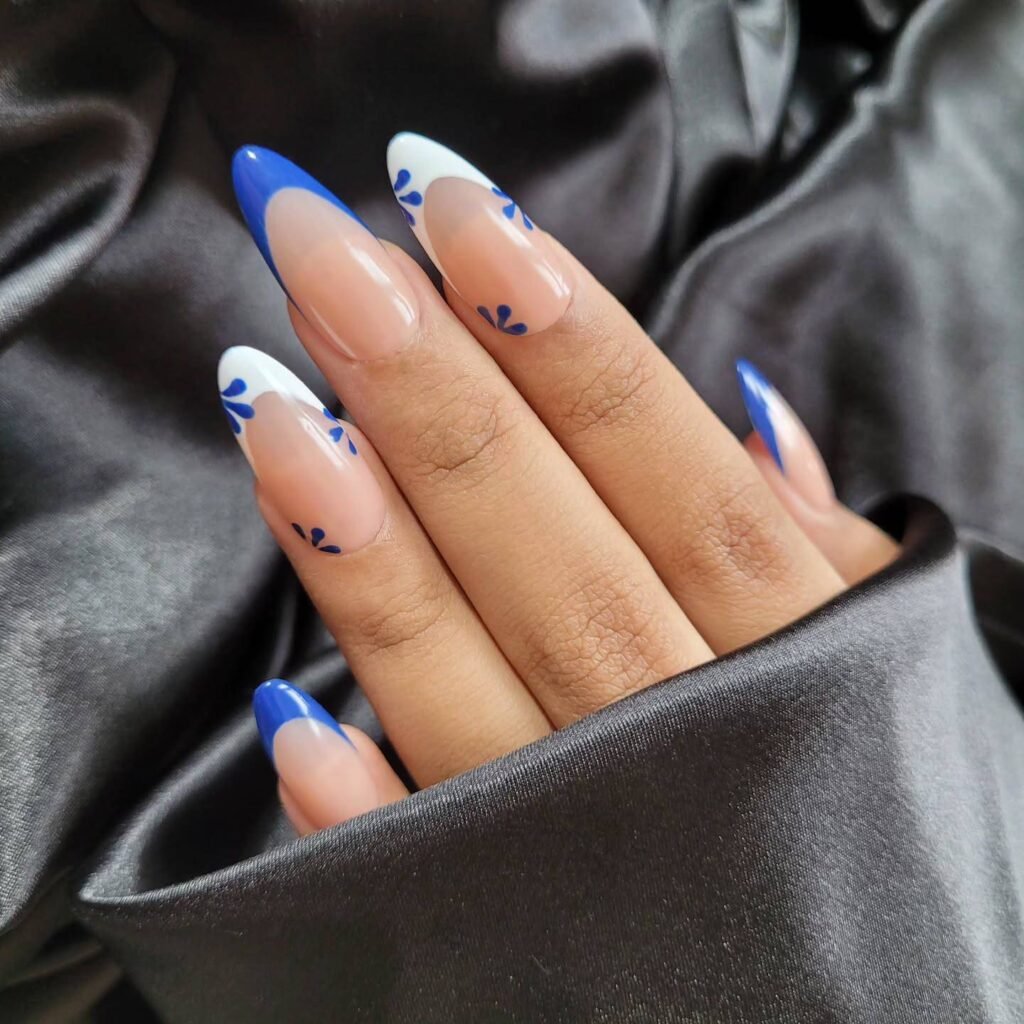 Blue and White Floral Nails