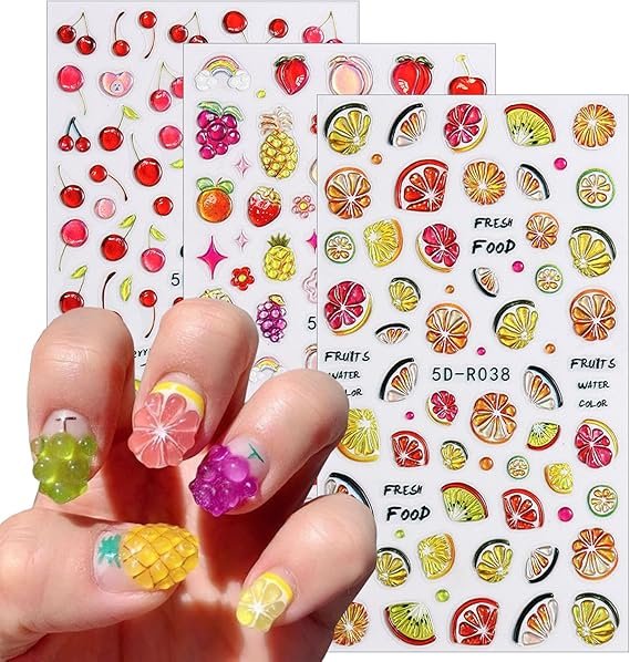 Fruit Nail Art Stickers 5D Embossed Luxury Nail Decals