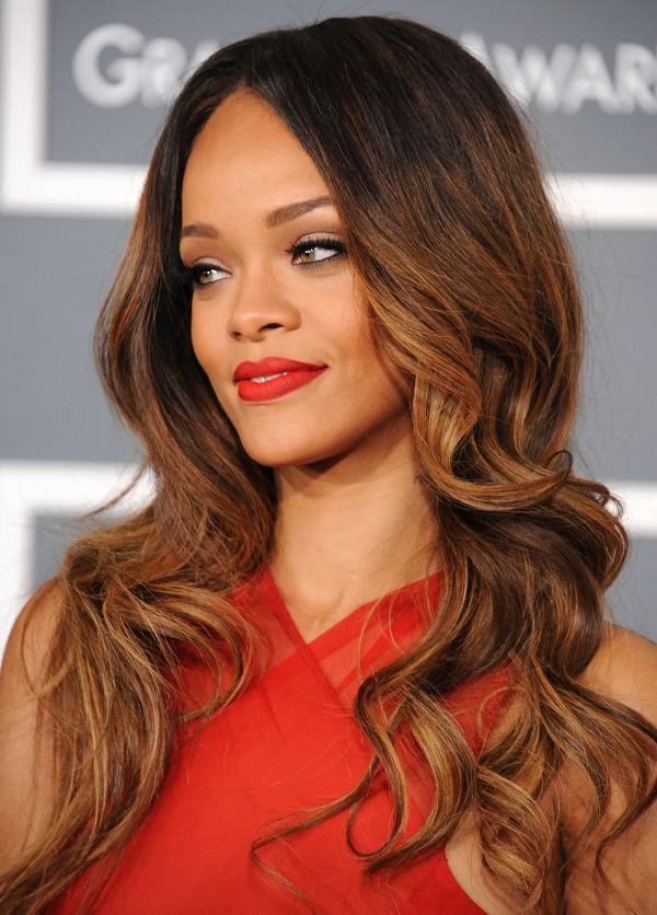 Rihanna hair color in a lovely Auburn Balayage Red