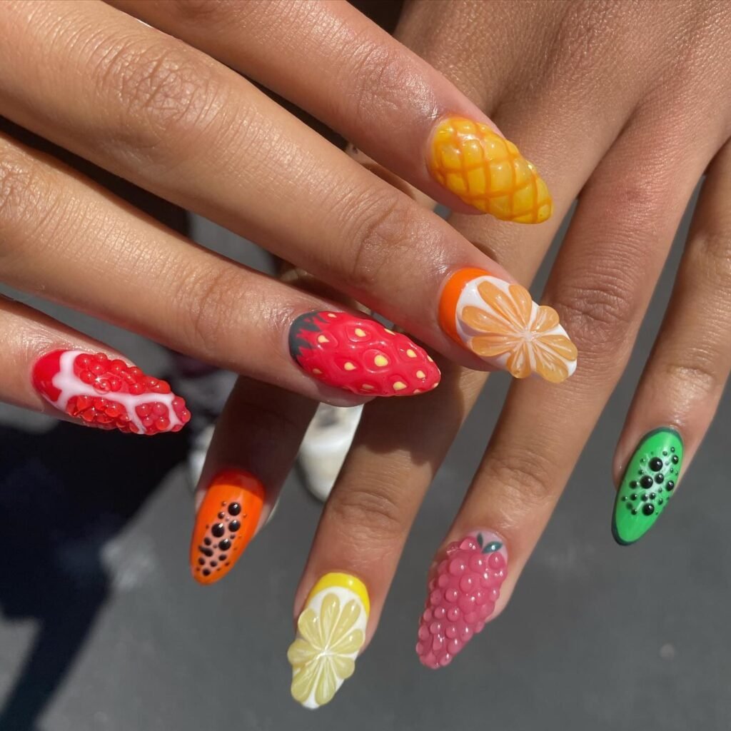 24 Summer Fruit Nails Design Fruit Mix, Pineapple, Berry, Cherry Splash