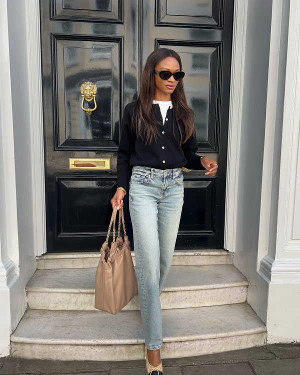 Europe Summer Outfits with high waisted jeans and cotton top