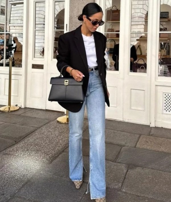 Tweed Blazer With Light Wash Jeans