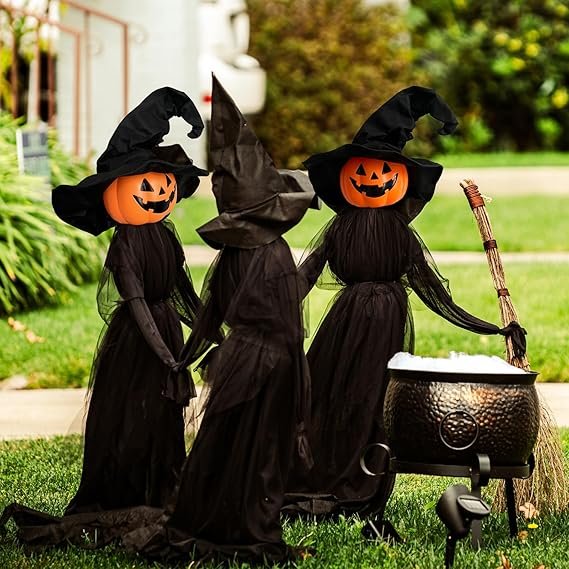 Halloween Light-Up Pumpkins, Witch Halloween Yard Decorations with LED Lights