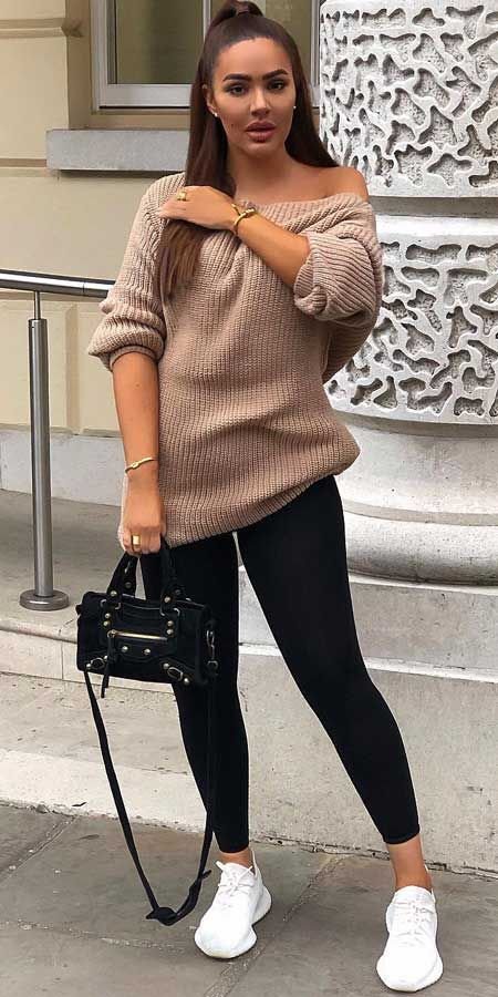 Oversized Sweater with Leggings and Sneakers