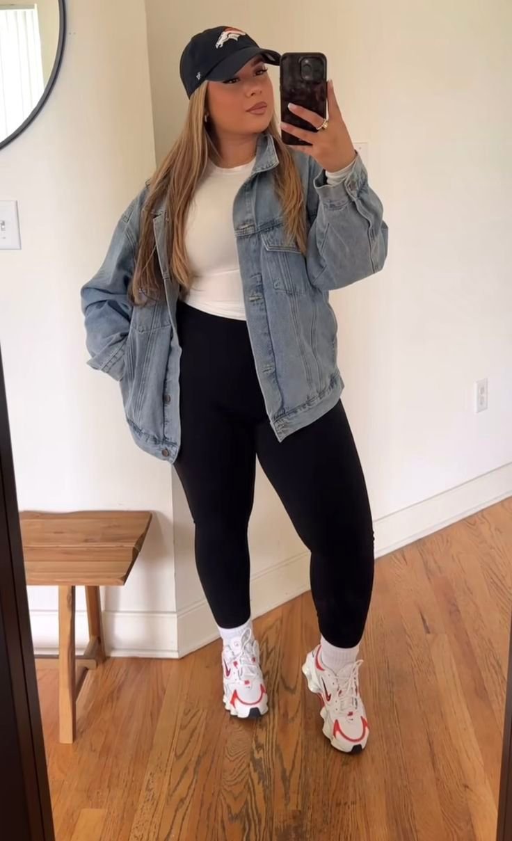 Denim Jacket white Tee and Leggings