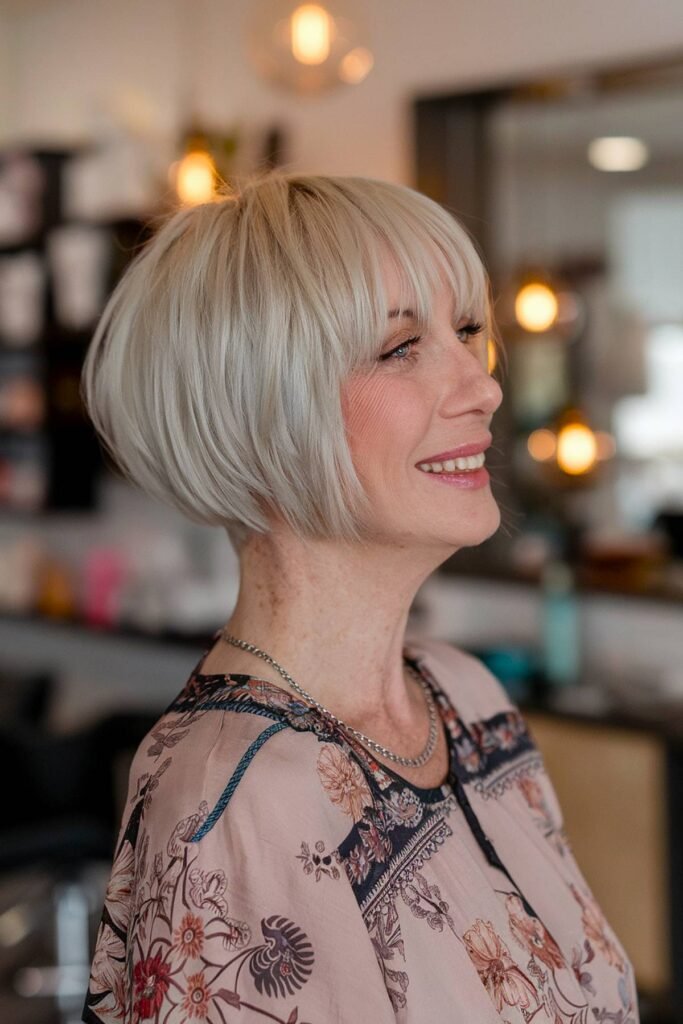 Gorgeous Silver Hair, Short Stack Bob Style