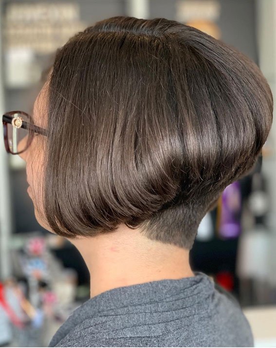 Chic chin-length stacked bob for a lasting look.