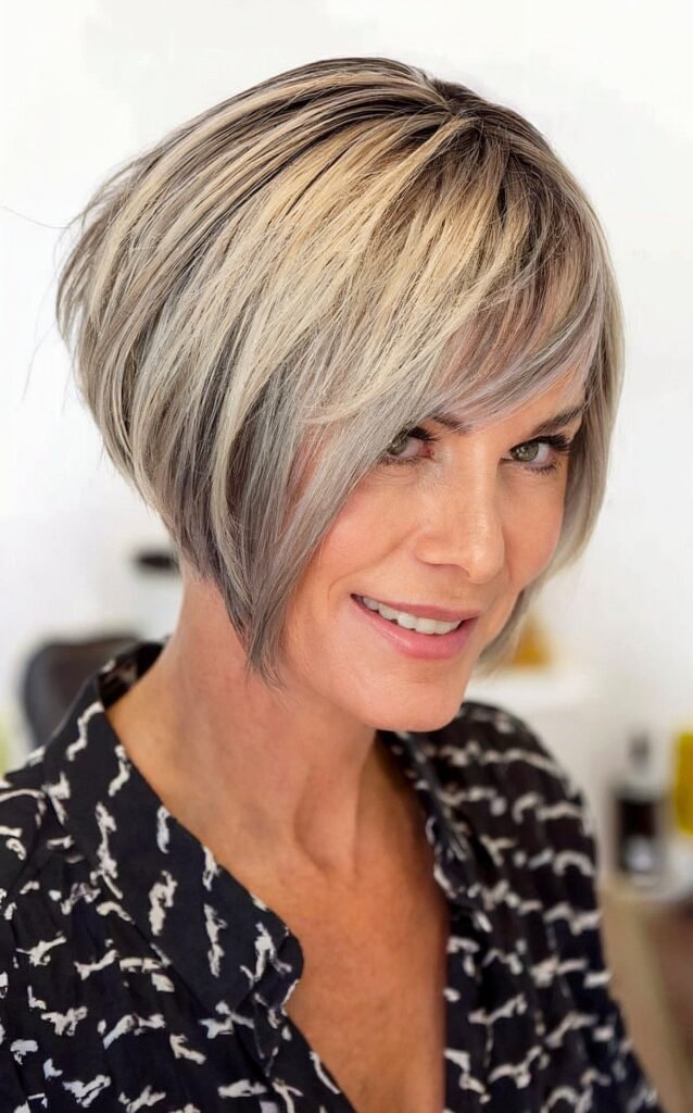 Short Layered Stack Bob Haircut with Volume at the Crown